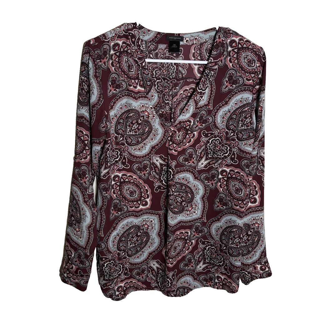 Ann Taylor Blouse Women's XS V-Neck Long Sleeve Shirt Career Printed Top